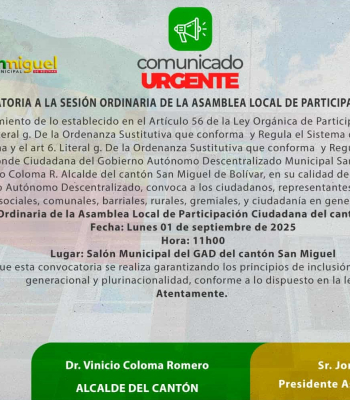 CONVOCATORIA A LA SESIÓN ORDINARIA D LA ASAMBLEA LOCAL DE PARTICIPACIÓN CIUDADANA  2025